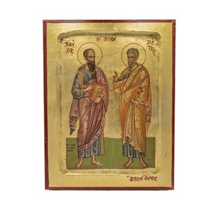Saints Peter and Paul the Apostles Handmade Icon Golden Leaves Plated