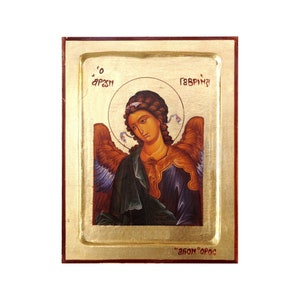 Archangel Gabriel Handmade Icon Golden Leaves Plated