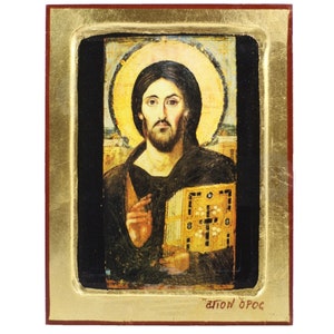 Jesus Christ of Sinai Handmade Icon Golden Leaves Plated