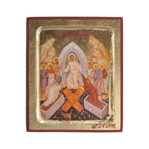 The Resurrection of Jesus Christ Handmade Icon Golden Leaves Plated
