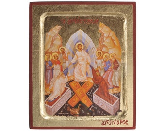 The Resurrection of Jesus Christ Handmade Icon Golden Leaves Plated