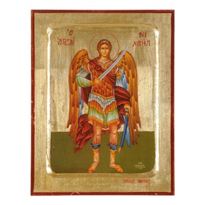Archangel Michael the Taxiarch Handmade Icon Golden Leaves Plated
