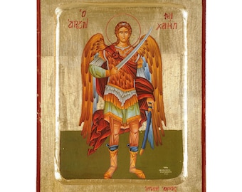 Archangel Michael the Taxiarch Icon, Handmade Greek Orthodox Icon, Gold Leaf Byzantine Icon, Name Day & Patron Saint Gift