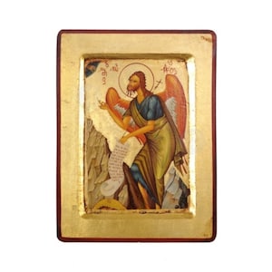 Saint John the Baptist Handmade Icon Golden Leaves Plated