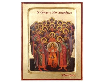 Synaxis of the Bodiless Powers Handmade Icon Golden Leaves Plated