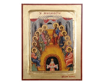 The Holy Pentecost Handmade Icon Golden Leaves Plated