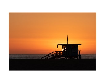 Hermosa Beach, California Lifeguard Tower at Sunset Photo Print (12"x8" and 18"x12")