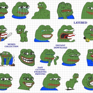 Pepe grenouille meme SVG PNG Cricut fichier conception de coupe en couches pour l'impression, la gravure, la sublimation, le décalque, l'autocollant