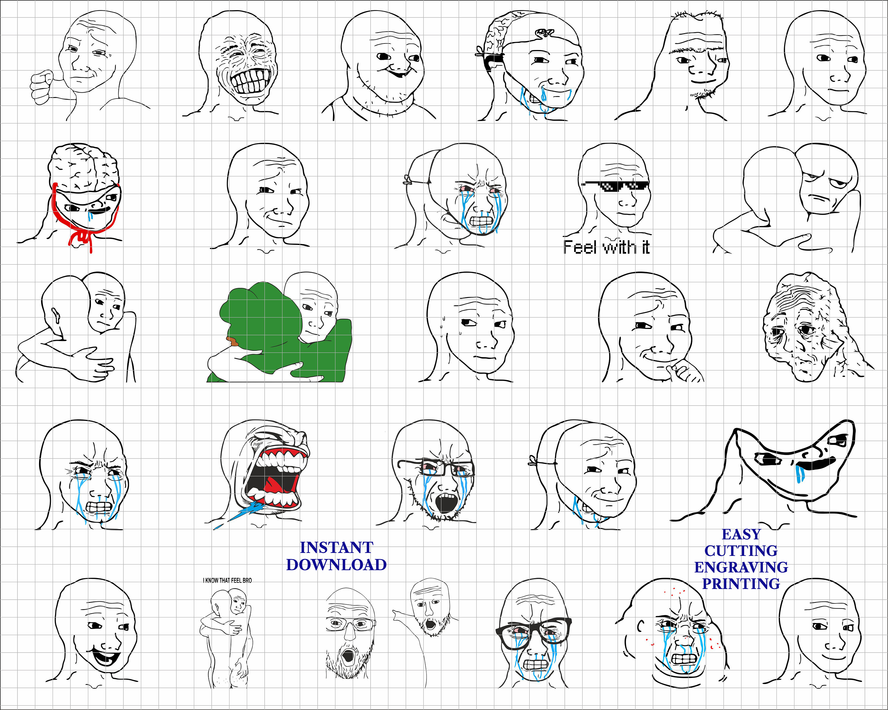 Wojak Face Meme Template SVG PNG Cricut File Layered Cut Design