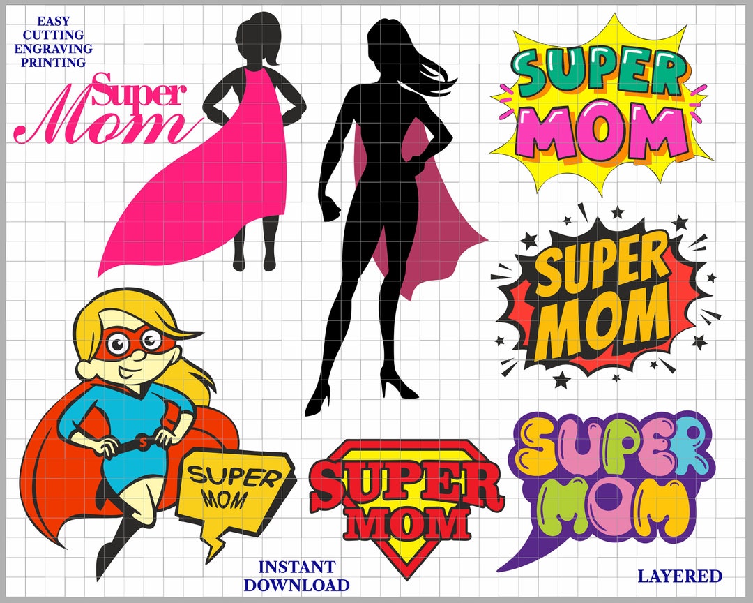 Supermom SVG PNG Cricut File Layered Cut Design for Printing, Engraving