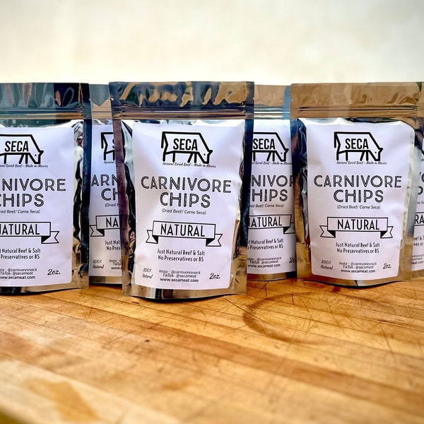 Carnivore Chips - 6 Pack - Dried Beef - No Preservatives - Beef & Salt - Paleo, Keto, Carnivore Friendly.