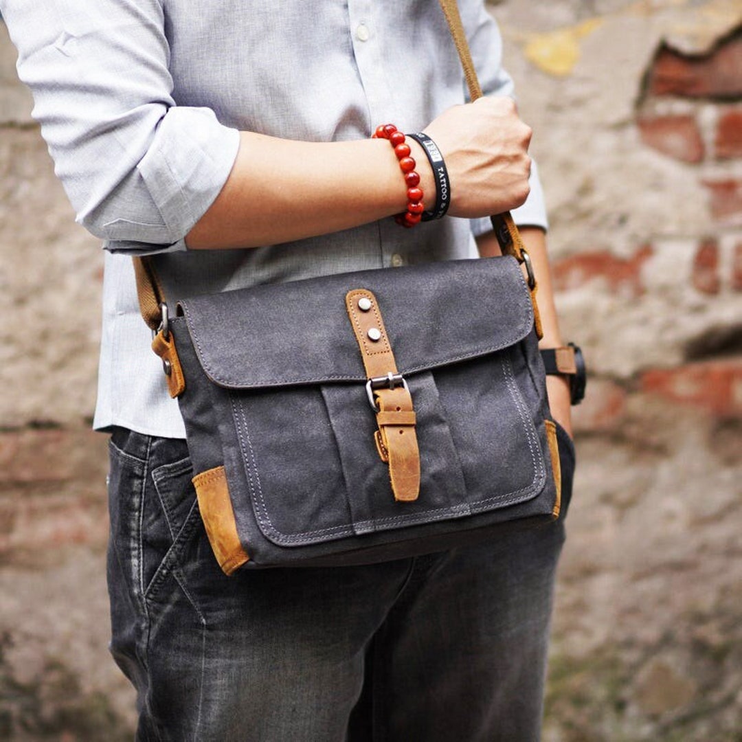 Waxed Canvas Messenger Bag for Men Canvas Crossbody Men Bag Etsy