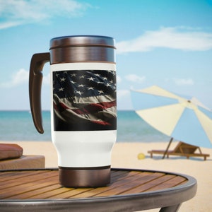 American Flag, Stainless Steel Travel Mug with Handle, 14oz