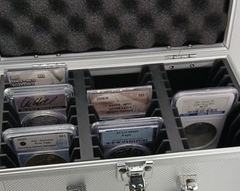 Slabbed Coin Storage Case, Aluminum edges, with 3D printed insert, Holds 27 Slabs