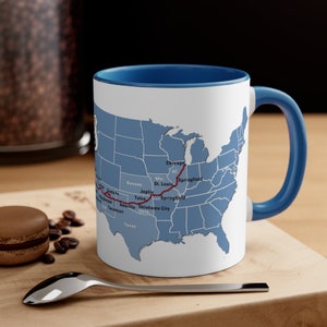 Route 66 Travel Mug | American Flag & Map Design | Vintage Road Trip Souvenir