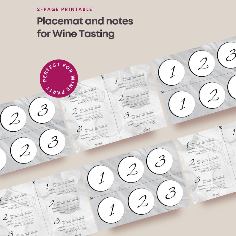 Printable Wine Tasting Placemats Instant Download Wine Etsy
