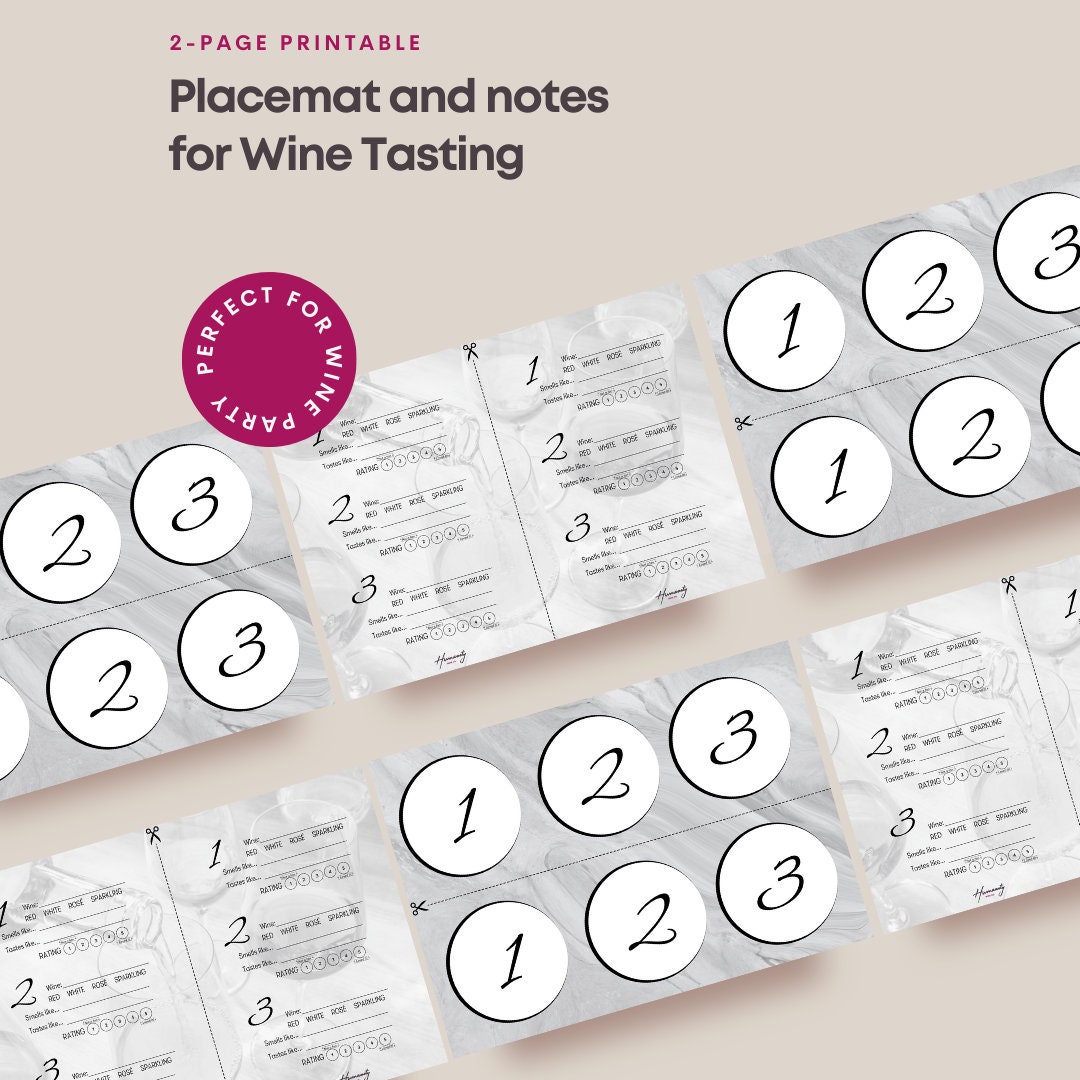 Printable Wine Tasting Placemats Instant Download Wine - Etsy