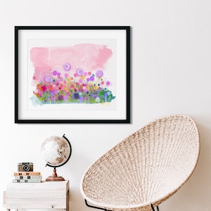 Summer Sorbet Landscape Contemporary Painting, Art Home Decor, Floral Wall Art Botanical Abstract Painting Pink