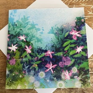 Carte de voeux de sérénité, cadeau d'art original, carte d'art floral vierge pour toute occasion.