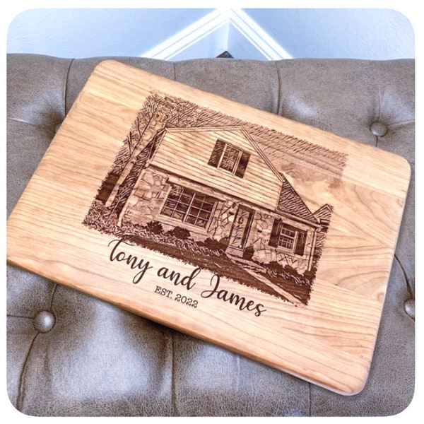Custom Cutting Board - Personalized with laser engraved quote, name, image or phrase - Handmade Cherry Wood Housewarming Gift