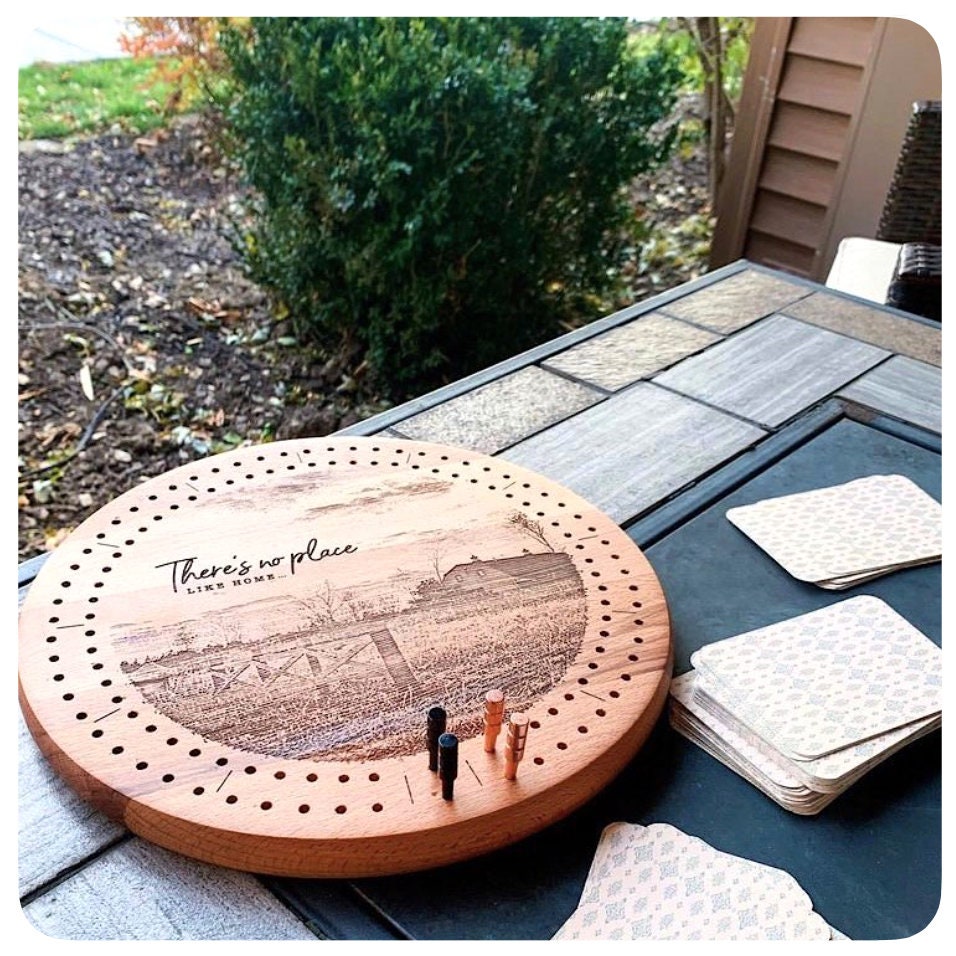 Custom Cribbage Board Personalized With Laser Engraved Text and Images