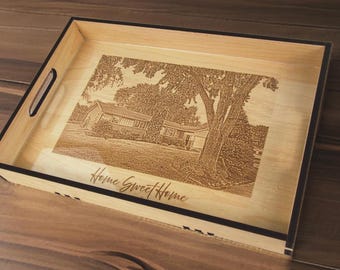 Laser Cut Ottoman Tray with Acrylic Top and built in handles | 100% Customizable with images, patterns, approved logos or text | Unique Gift