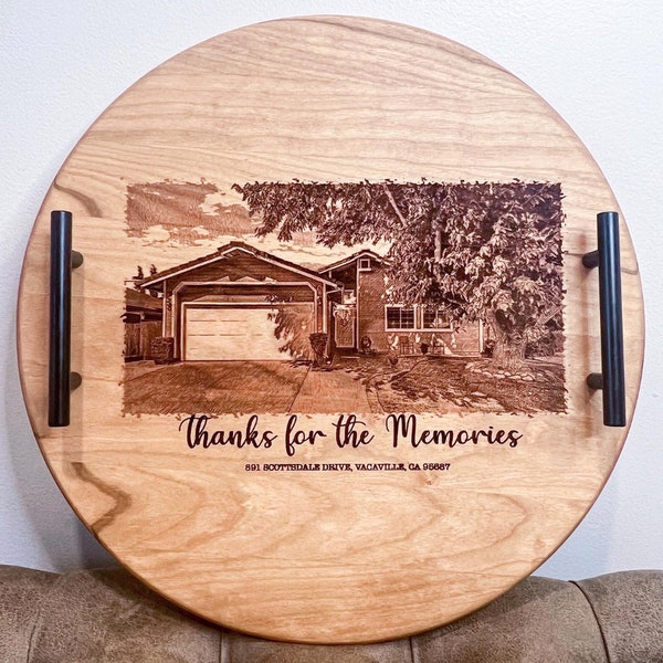 Custom Cherry Wood Ottoman Tray - Personalized with laser engraved quote, name, image or phrase