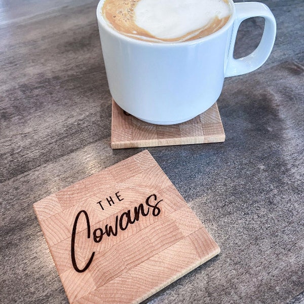 Custom Engraved Wood Coaster Set - Personalized with laser engraved text and images