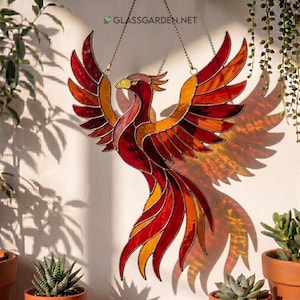 Modèle de vitrail phénix - Modèle PDF d'oiseau majestueux pour l'art de la fenêtre