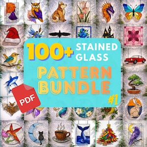 Plus de 100 modèles de vitraux Mega Bundle Vol. 1 | Téléchargement numérique PDF | Attrape-soleil, Groupe d'experts, Animal, Floral, Nature, Chat, Oiseau, Vie marine