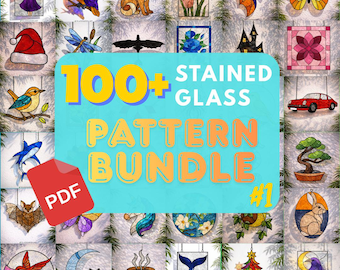 100+ Stained Glass Patterns Mega Bundle Vol. 1 | PDF Digital Download | Suncatcher, Panel, Animal, Floral, Nature, Cat, Bird, Sea Life