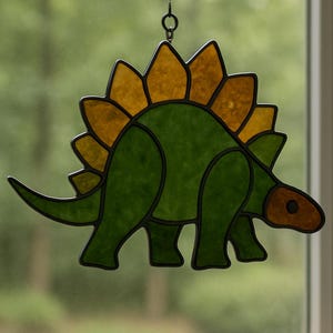 Stegosaurus Dinosaur Stained Glass Pattern – Prehistoric Suncatcher PDF for DIY Glass Art