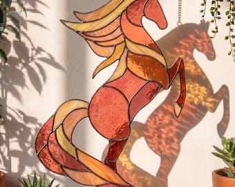 Running Horse Stained Glass Pattern – Wild Horse Suncatcher Window Hanging | Animal PDF Template