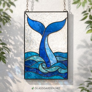 Whale Tail Stained Glass Pattern PDF – Ocean Wave Panel Design | Digital Download for Nautical DIY Glass Art