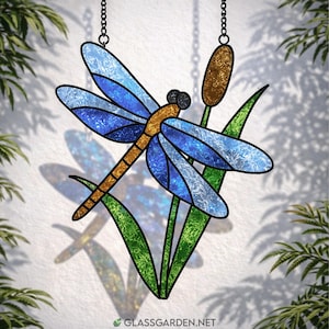 Motif de vitrail libellule PDF – Panneau de roseaux inspiré de la nature | Téléchargement numérique pour attrape-soleil DIY