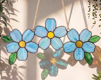 Vergissmeinnicht Blume Glasmalerei Muster - Blumen Fenster Suncatcher | Frühlingsgarten PDF Vorlage