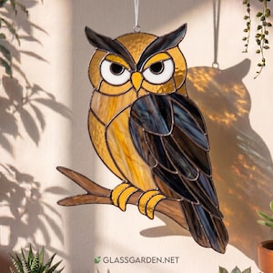 Owl Stained Glass Pattern PDF – Whimsical Woodland Bird Panel Design | Digital Download for DIY Window Art
