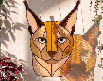 Caracal Stained Glass Pattern – Wild Cat Window Art (PDF Template)