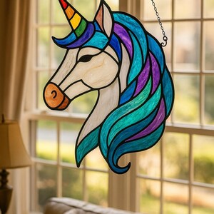 Unicorn Stained Glass Pattern PDF – Printable Fantasy Suncatcher Template for DIY Glass Art
