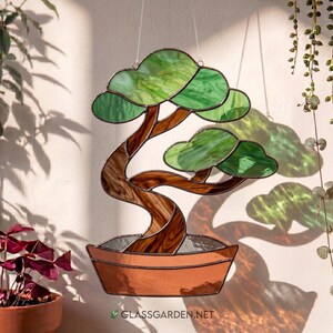 Bonsai Tree Stained Glass Pattern – Zen Nature Window Art (Digital Download)