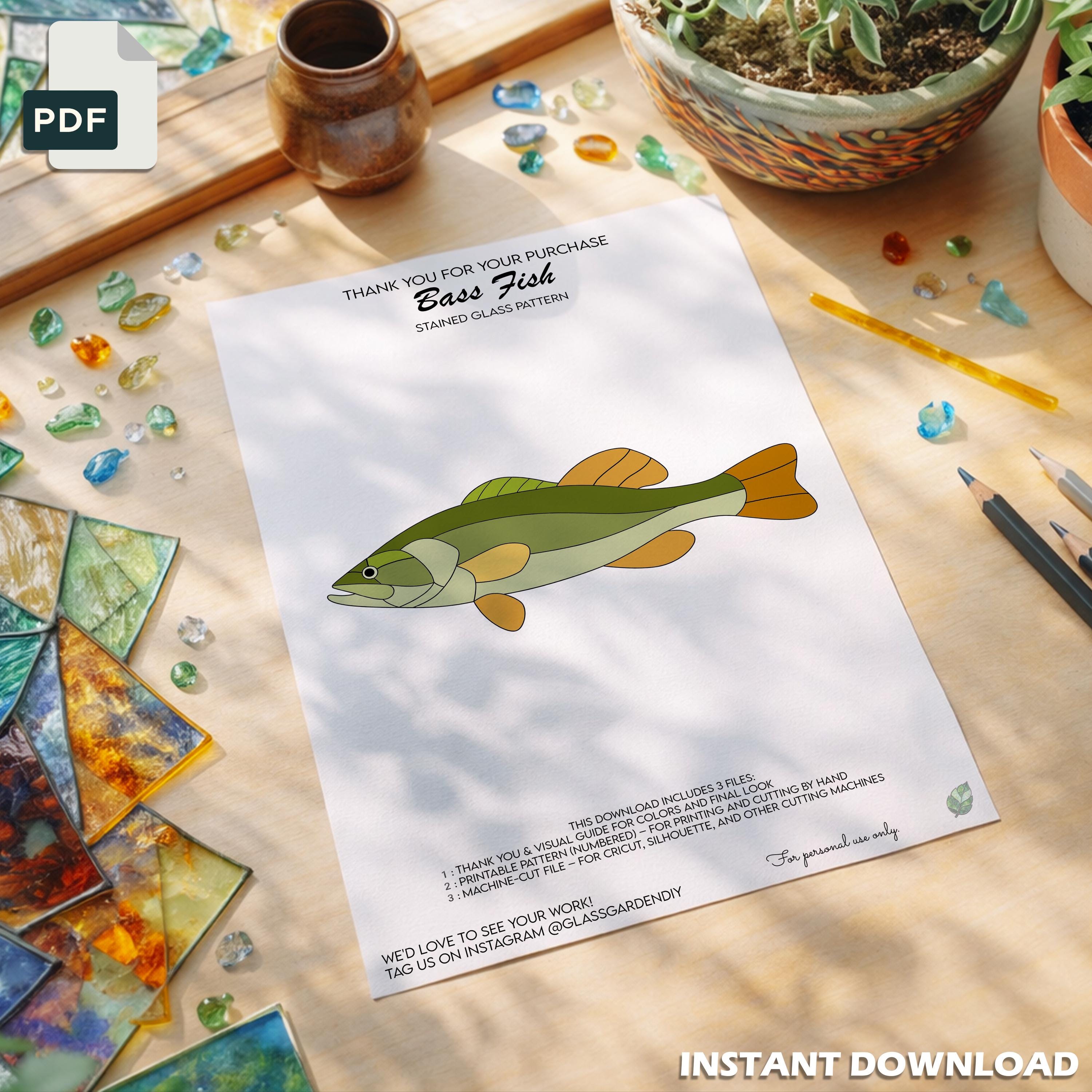 Perch Fish Stained Glass Pattern – Fishing Suncatcher Template ...