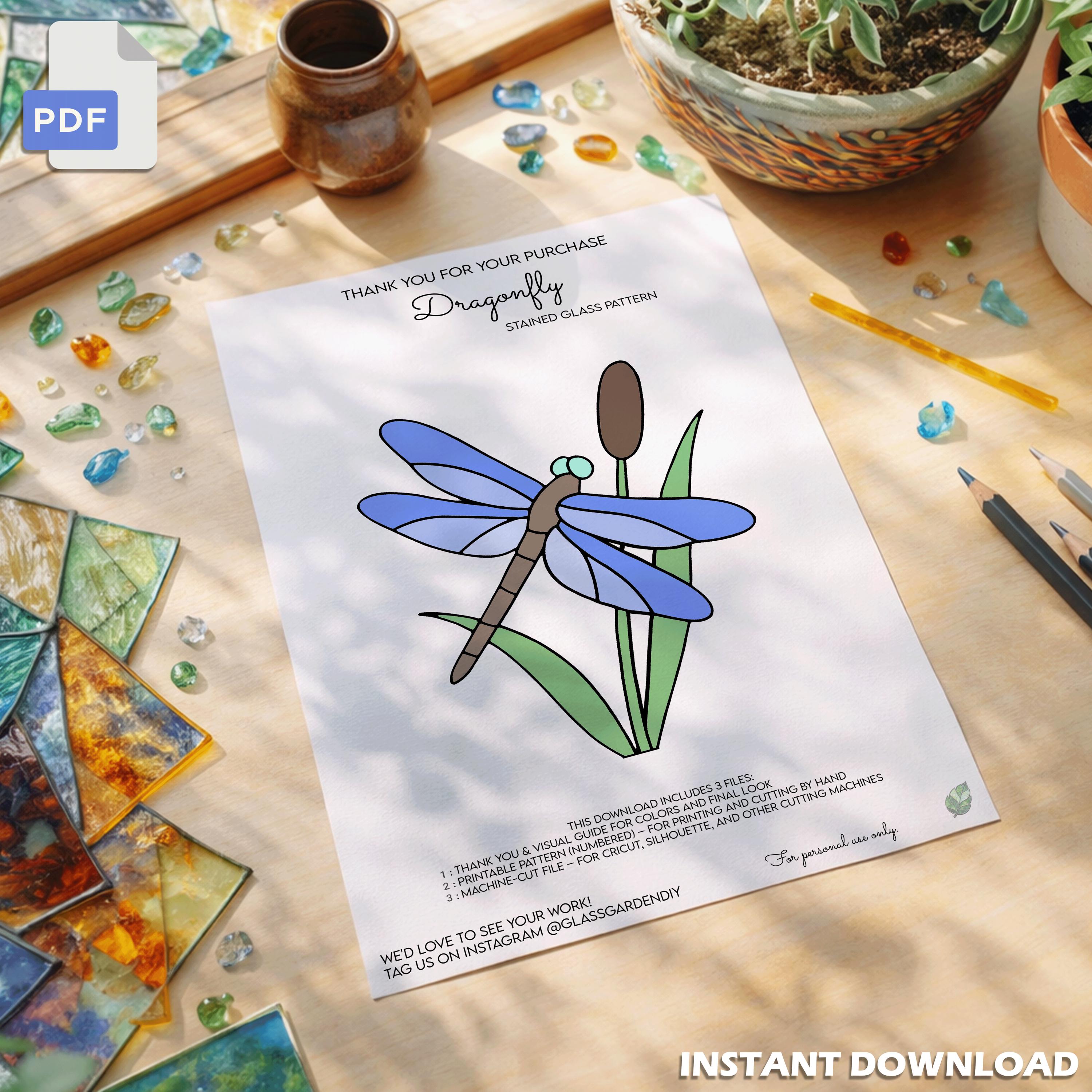 Dragonfly Stained Glass Pattern PDF – Nature-inspired Reed Panel Design ...