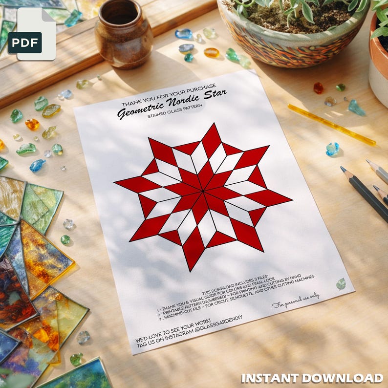 Nordic Star Stained Glass Pattern – Geometric Scandinavian Star ...
