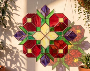 motif floral étoilé en vitrail - attrape-soleil géométrique | Patron PDF | Printemps et Pâques