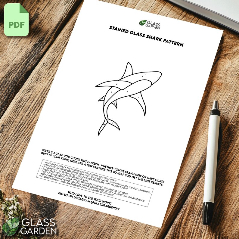 Shark Stained Glass Pattern – Digital PDF Template for Suncatcher or ...