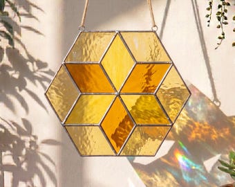 Sechseck-Glasmalerei-Muster - Geometrisches Bienen-Sonnenfänger-Design | PDF Vorlage