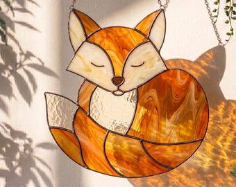 Sleeping Fox Stained Glass Pattern – Woodland Suncatcher (PDF Download) | Spring & Easter