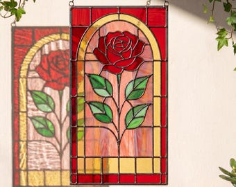 Rose-Fenster-Panel Glasmalerei - klassisches Blumenbogen-Design (PDF-Vorlage)
