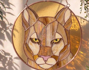 Mountain Lion Stained Glass Pattern – Cougar Suncatcher PDF Template