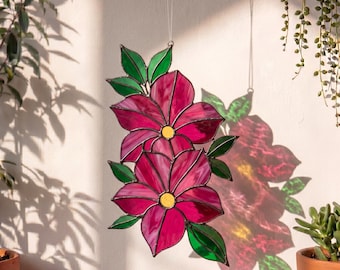 Motif vitrail floral - Modèle attrape-soleil floral lumineux | Patron numérique PDF pour décoration de fenêtre